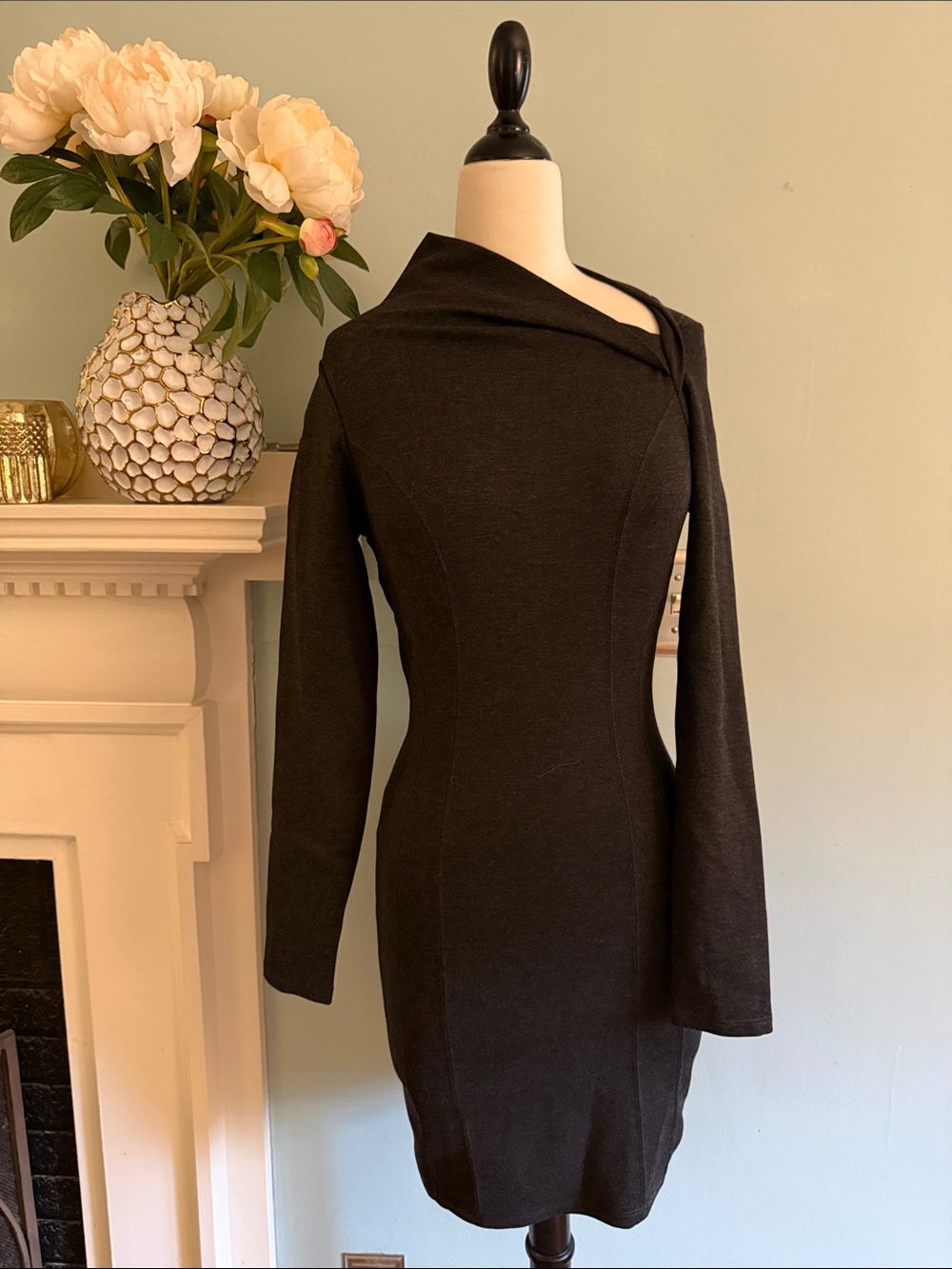 Lavender Brown Charcoal Asymmetric-Collar Long Sleeve Dress - XS - NWT